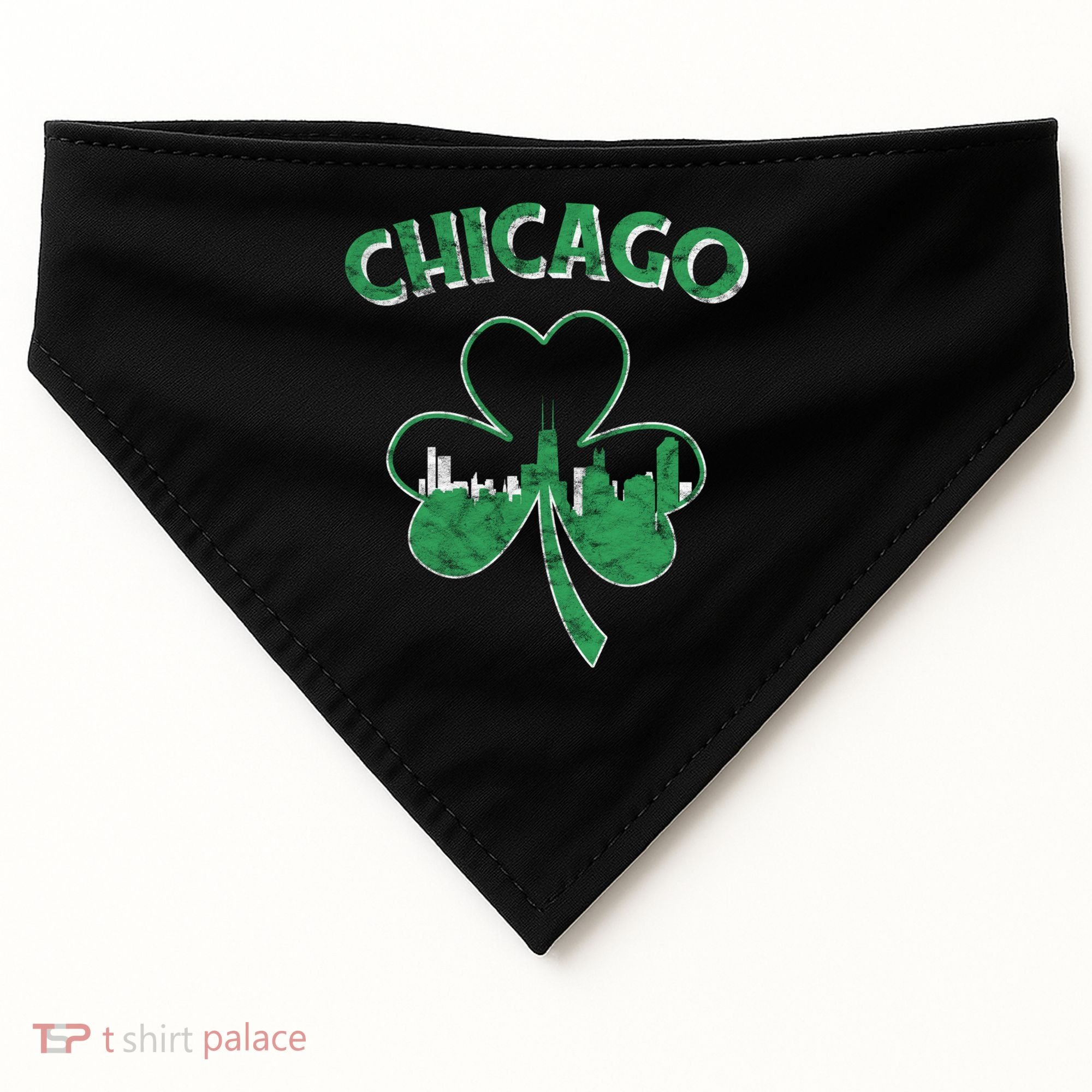 Retro Chicago St Patricks Day Shamrock Gift USA-Made Doggie Bandana