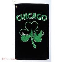 Retro Chicago St Patricks Day Shamrock Gift Golf Towel thumb 0