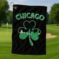 Retro Chicago St Patricks Day Shamrock Gift Golf Towel thumb 1