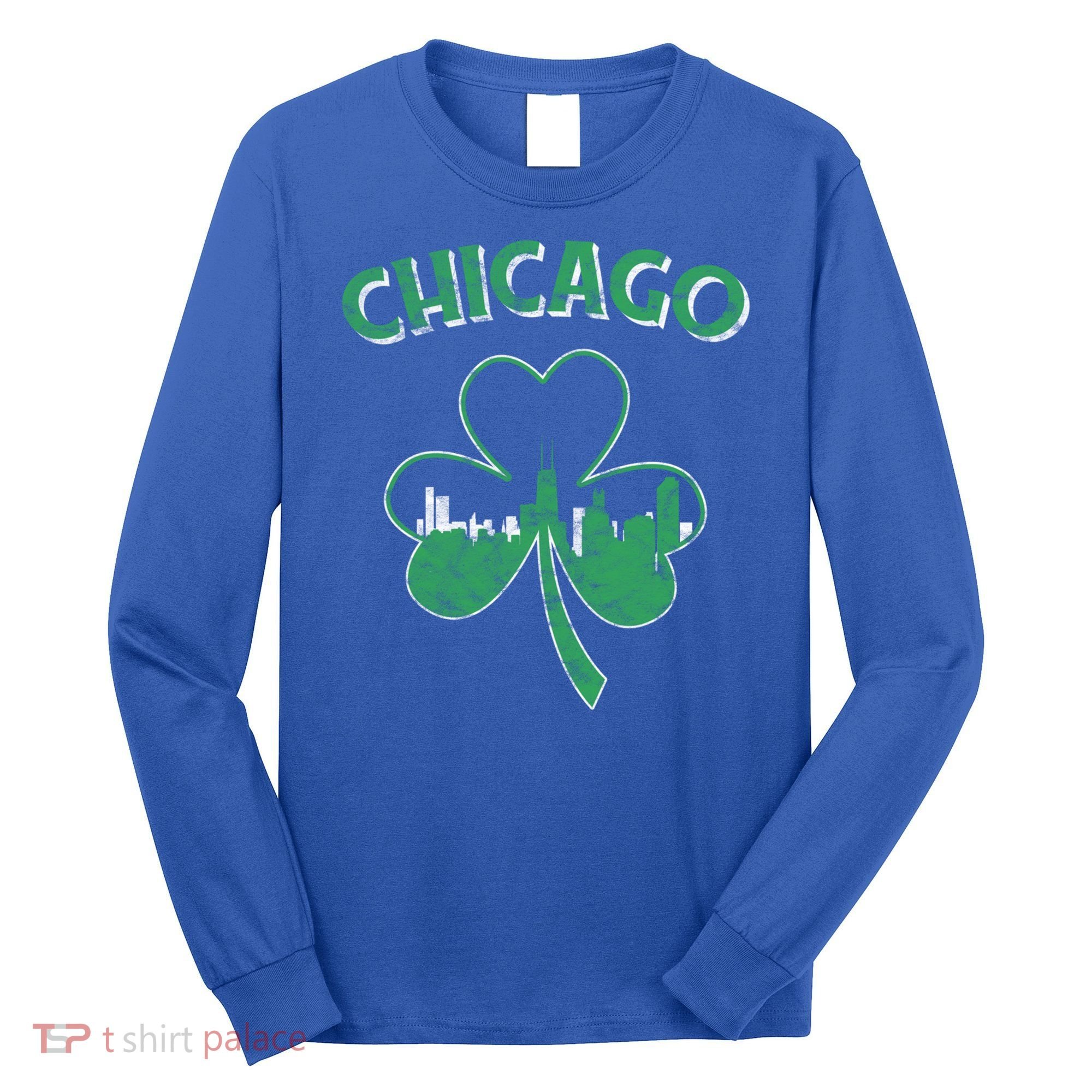 Retro Chicago St Patricks Day Shamrock Gift Long Sleeve Shirt