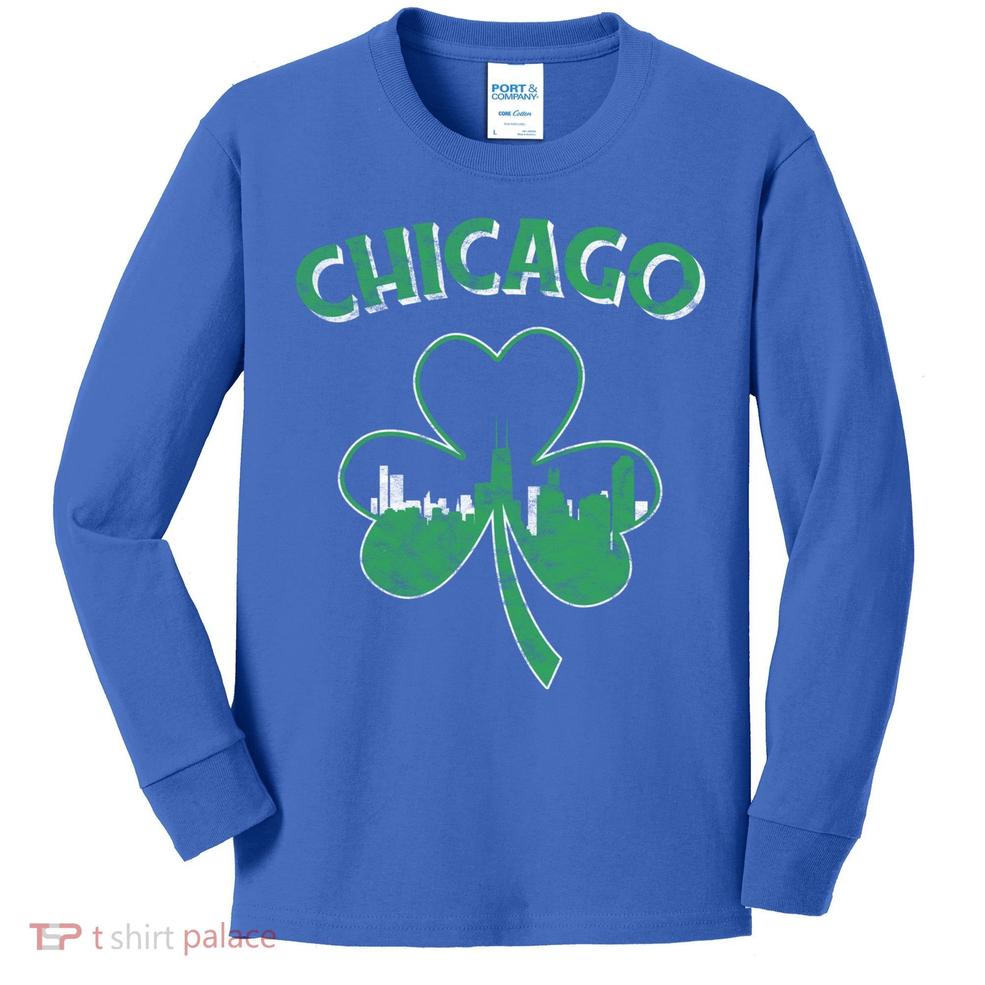 Retro Chicago St Patricks Day Shamrock Gift Kids Long Sleeve Shirt