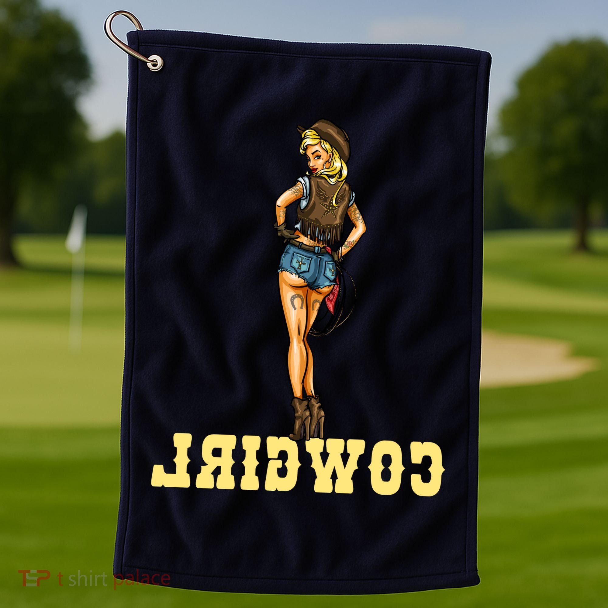 Reverse Cowgirl Sexy Lady Logo Golf Towel