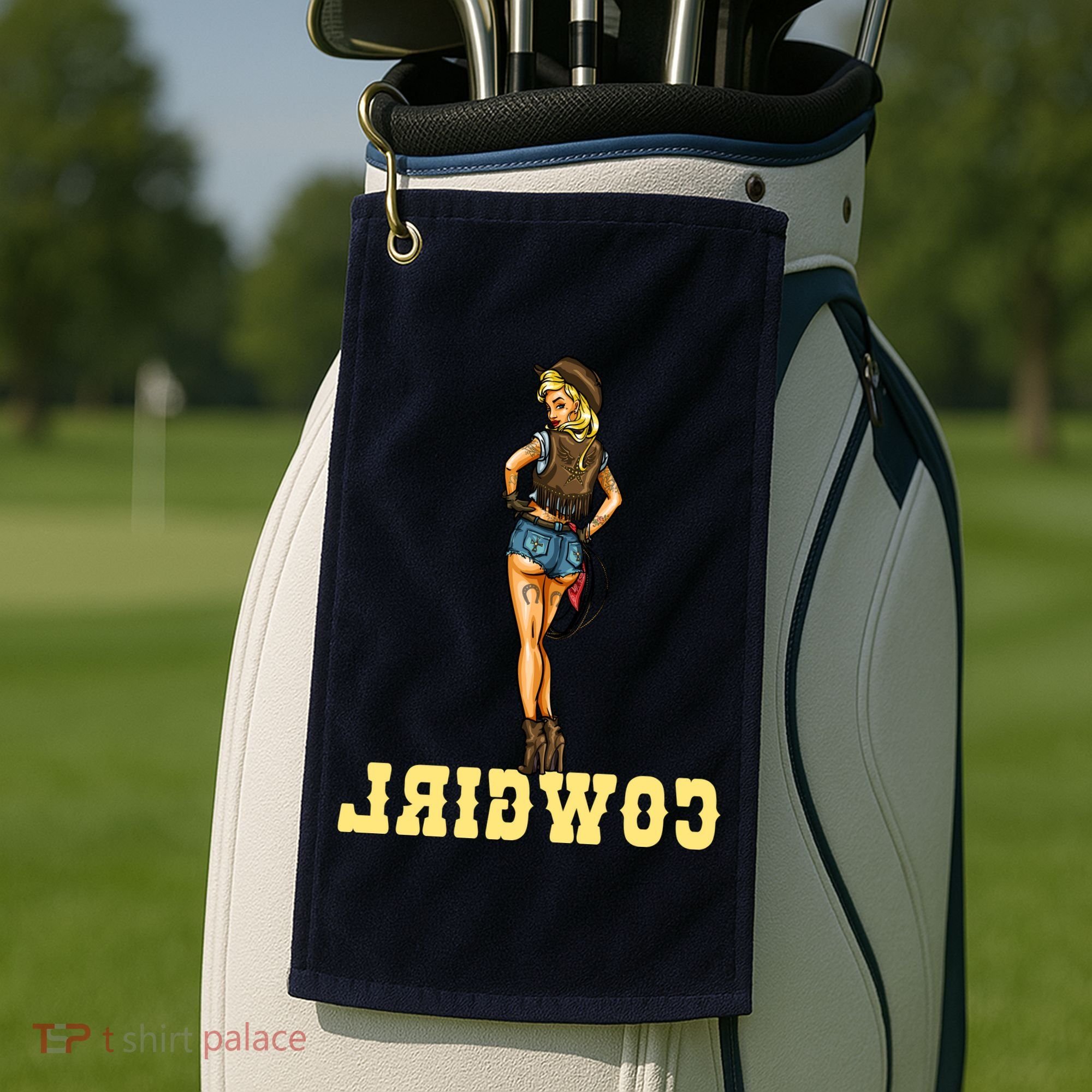 Reverse Cowgirl Sexy Lady Logo Golf Towel
