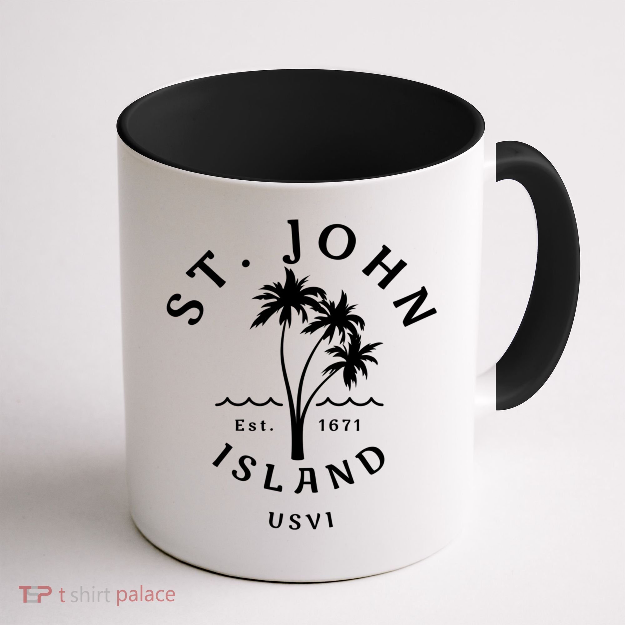 Retro Cool St John Usvi Beach Palm Tree Novelty Souvenir Gift Coffee Mug