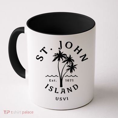 Retro Cool St John Usvi Beach Palm Tree Novelty Souvenir Gift Coffee Mug