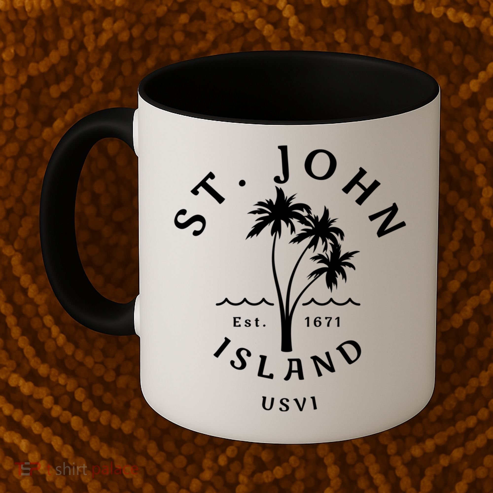 Retro Cool St John Usvi Beach Palm Tree Novelty Souvenir Gift Coffee Mug