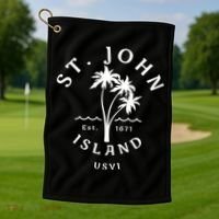 Retro Cool St John Usvi Beach Palm Tree Novelty Souvenir Gift Golf Towel thumb 1
