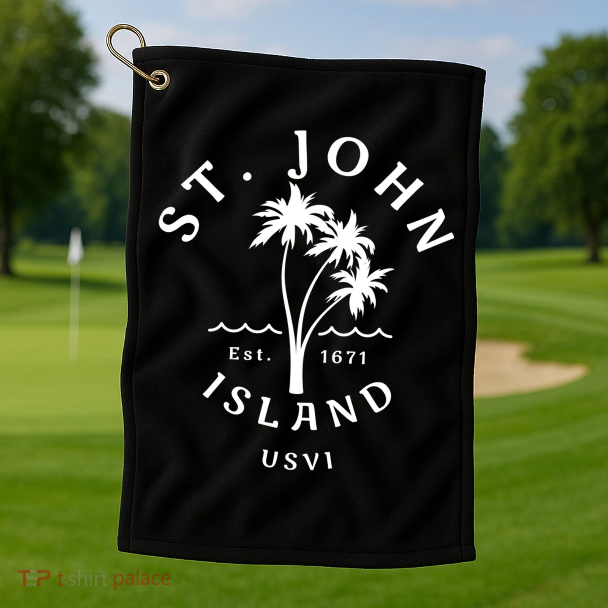 Retro Cool St John Usvi Beach Palm Tree Novelty Souvenir Gift Golf Towel
