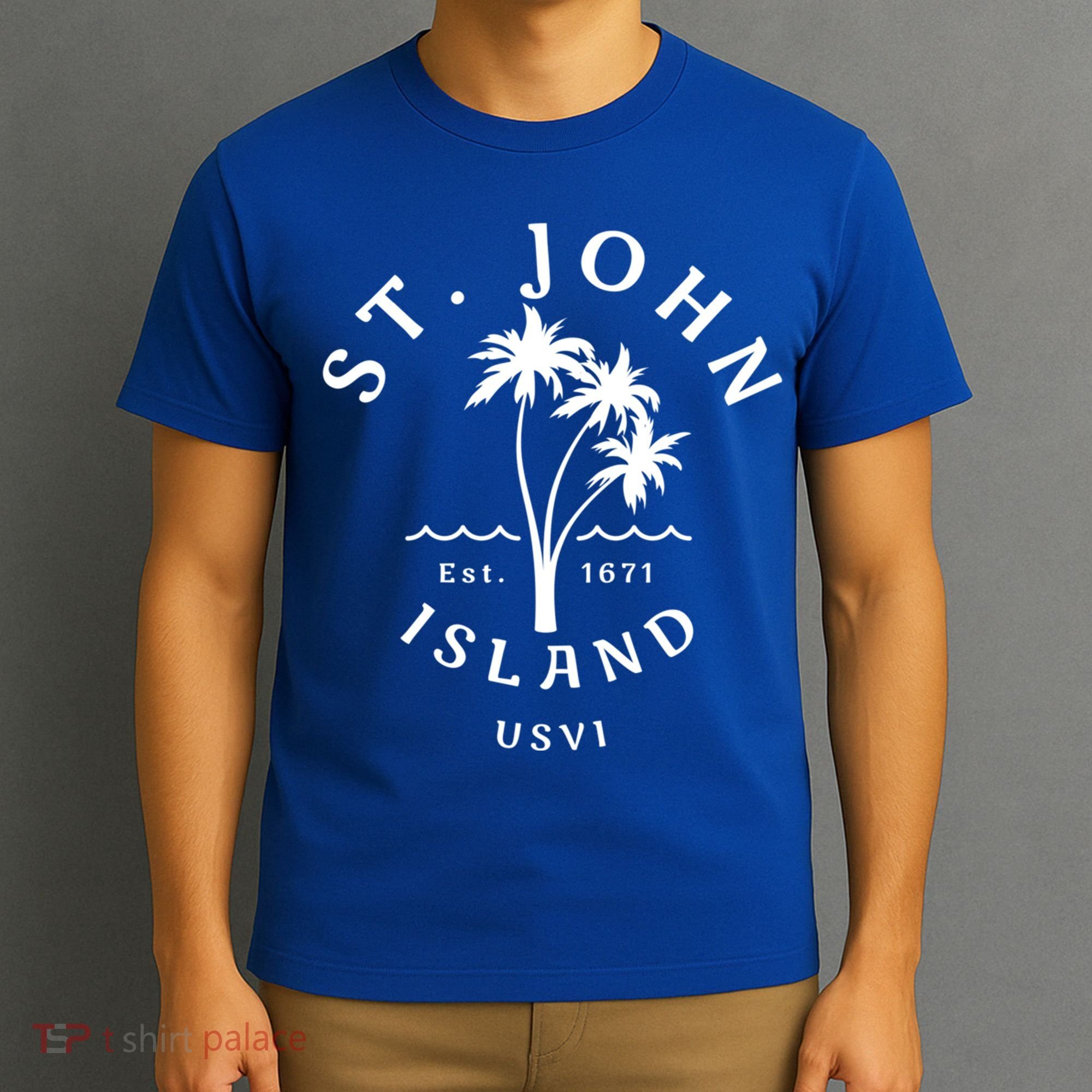 Retro Cool St John Usvi Beach Palm Tree Novelty Souvenir Gift T-Shirt