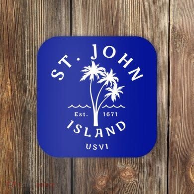 Retro Cool St John Usvi Beach Palm Tree Novelty Souvenir Gift Coaster