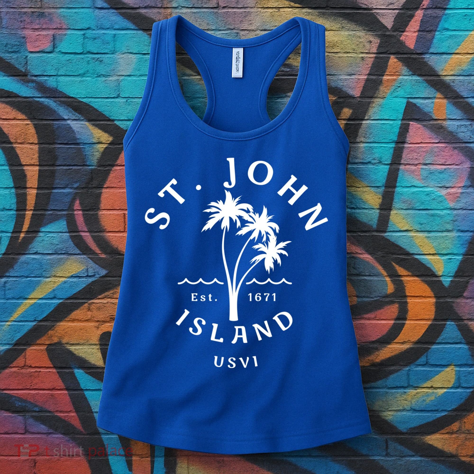 Retro Cool St John Usvi Beach Palm Tree Novelty Souvenir Gift Women's Tank Top