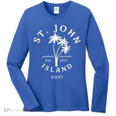 Retro Cool St John Usvi Beach Palm Tree Novelty Souvenir Gift Women's Long Sleeve Shirt
