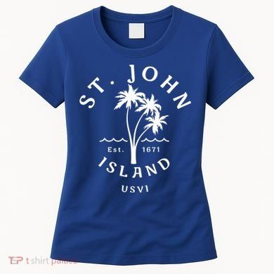 Retro Cool St John Usvi Beach Palm Tree Novelty Souvenir Gift Women's T-Shirt