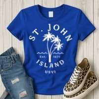 Retro Cool St John Usvi Beach Palm Tree Novelty Souvenir Gift Women's T-Shirt thumb 3