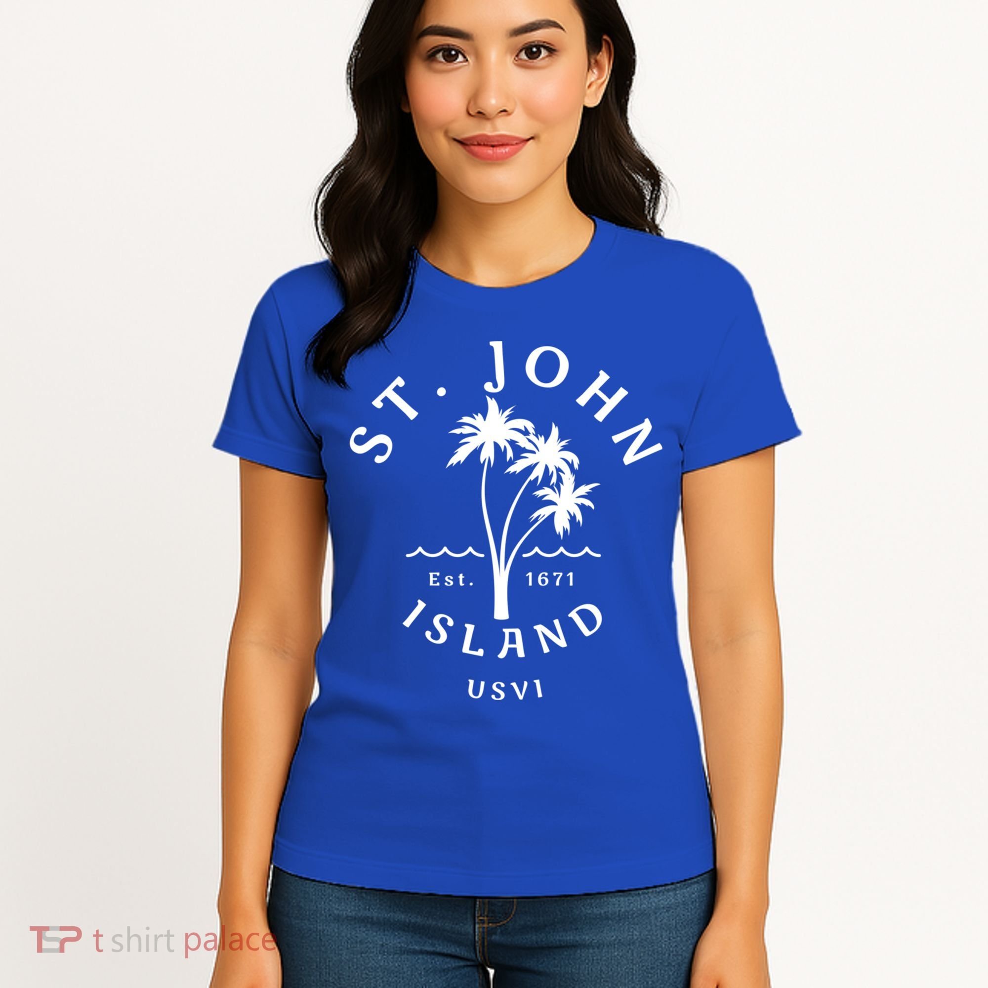Retro Cool St John Usvi Beach Palm Tree Novelty Souvenir Gift Women's T-Shirt