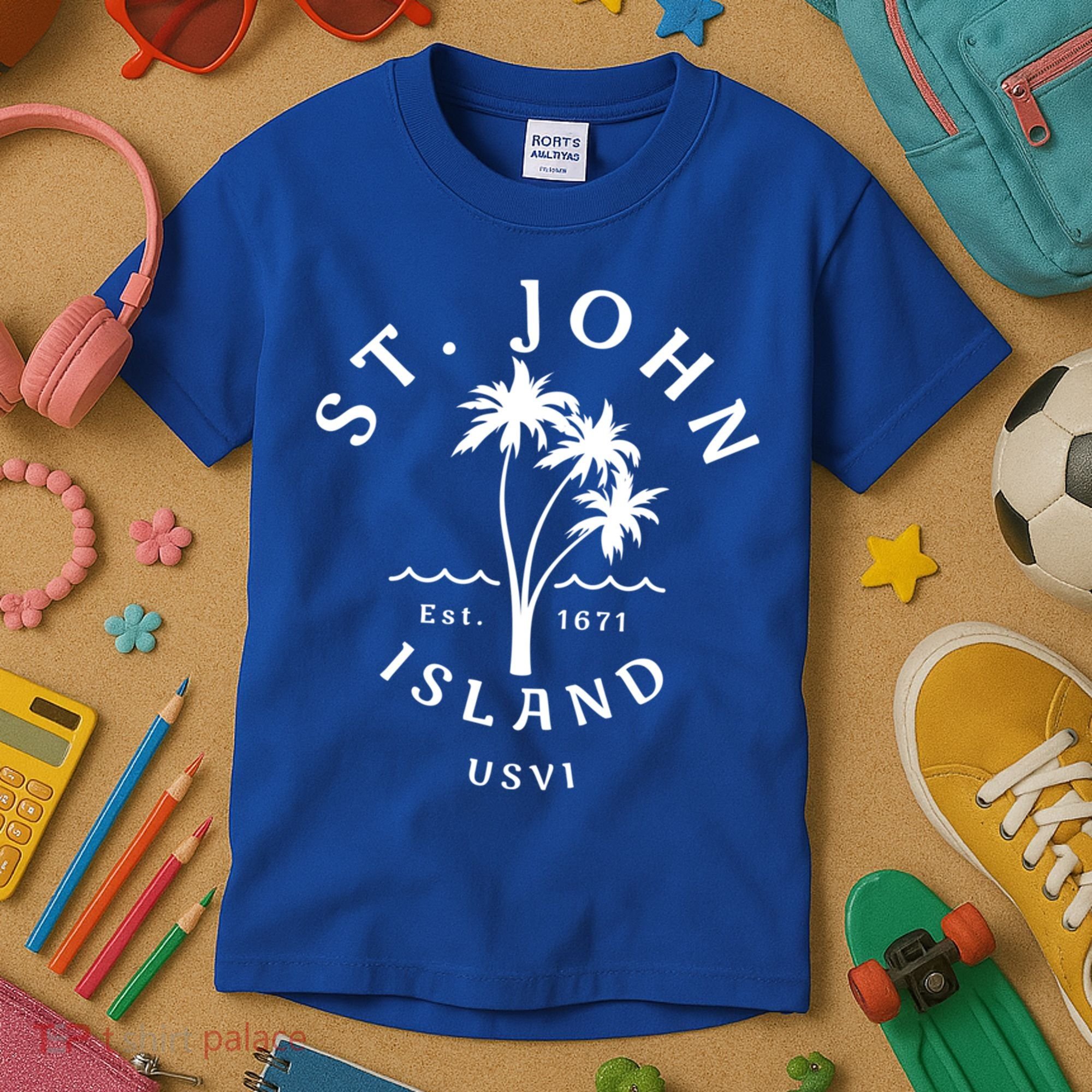 Retro Cool St John Usvi Beach Palm Tree Novelty Souvenir Gift Kids T-Shirt