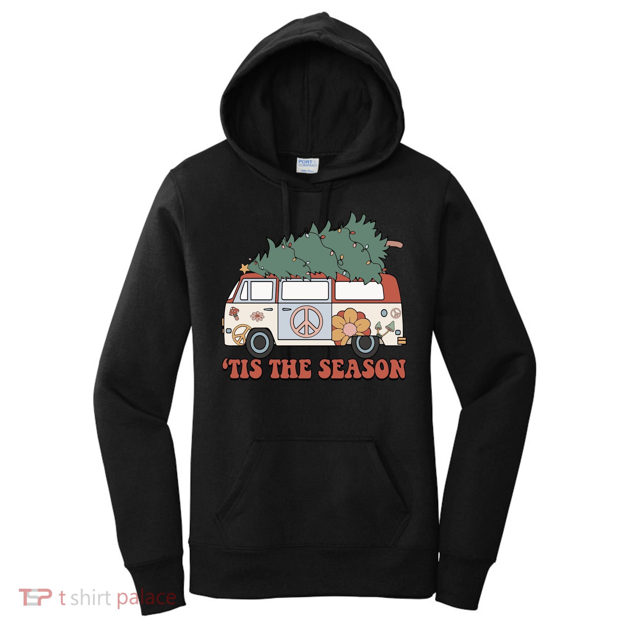 Retro Christmas Tis The Season Truck Christmas Tree Lights Women's Hoodie