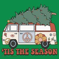 Retro Christmas Tis The Season Truck Christmas Tree Lights T-Shirt thumb 7