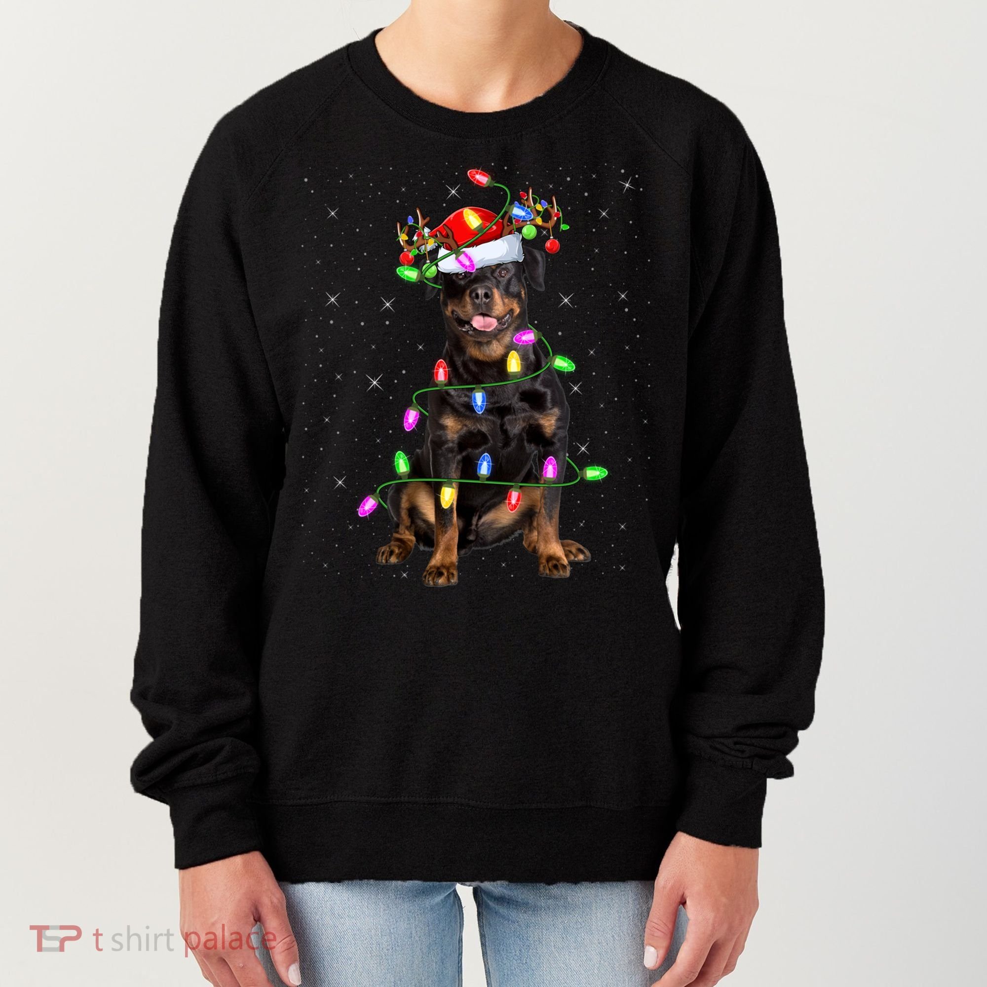 Rottweiler Christmas Tree Light Pajama Dog Xmas Great Gift Women's Sweatshirt