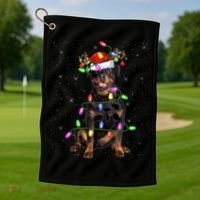 Rottweiler Christmas Tree Light Pajama Dog Xmas Great Gift Golf Towel thumb 1