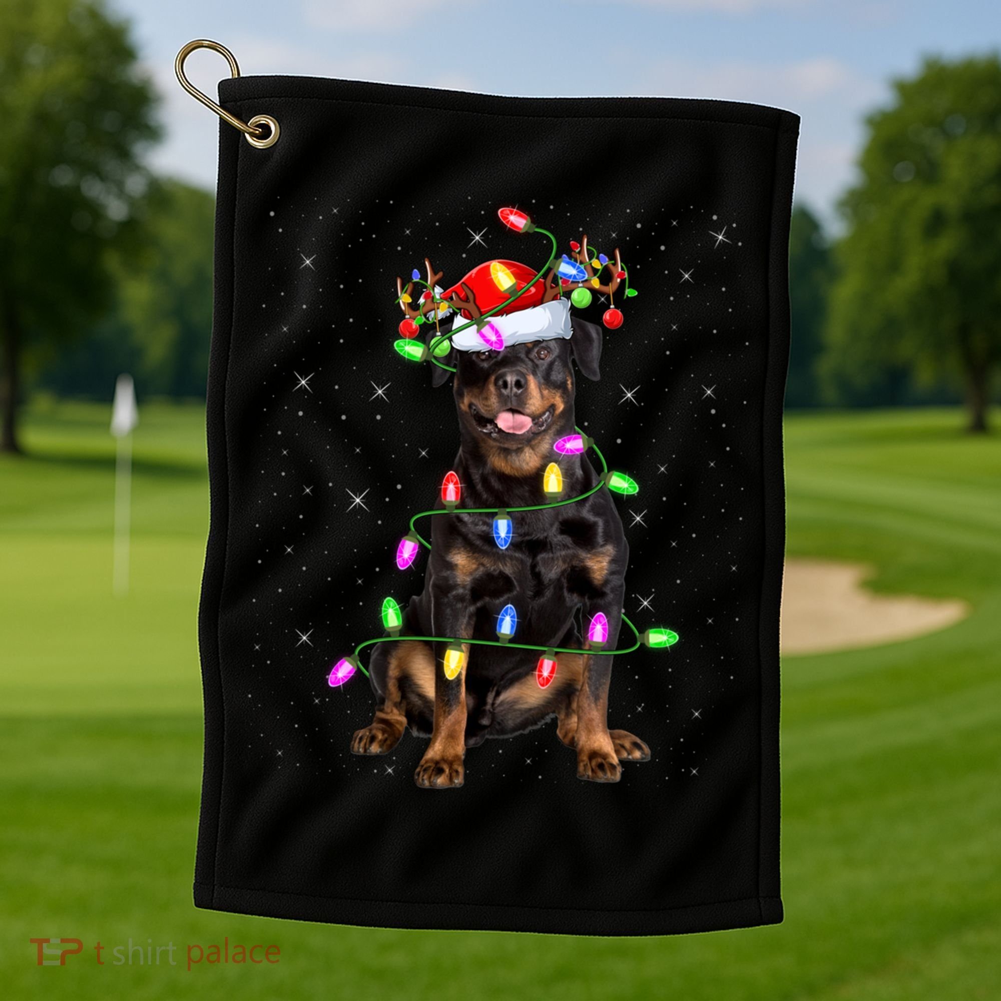 Rottweiler Christmas Tree Light Pajama Dog Xmas Great Gift Golf Towel