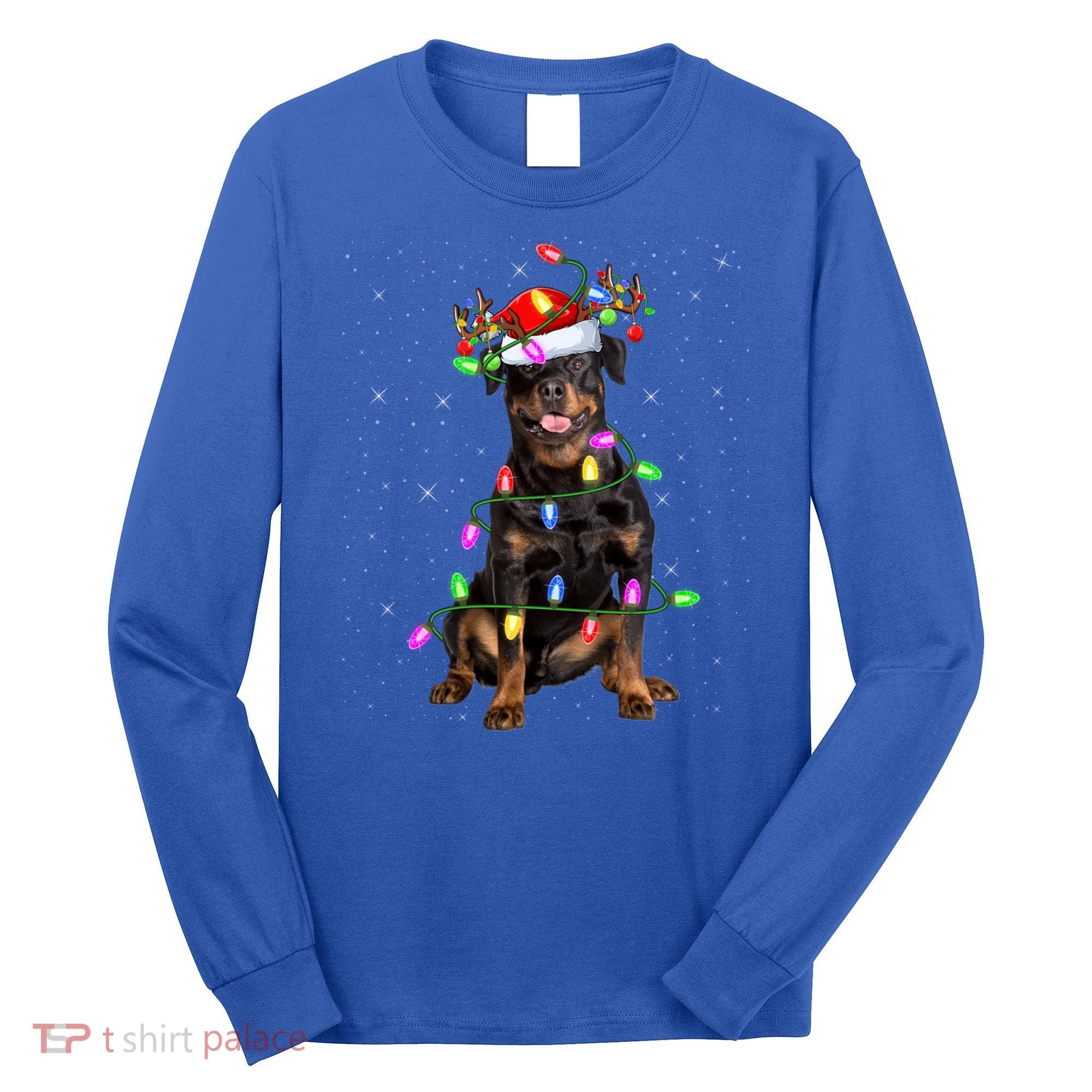 Rottweiler Christmas Tree Light Pajama Dog Xmas Great Gift Long Sleeve Shirt