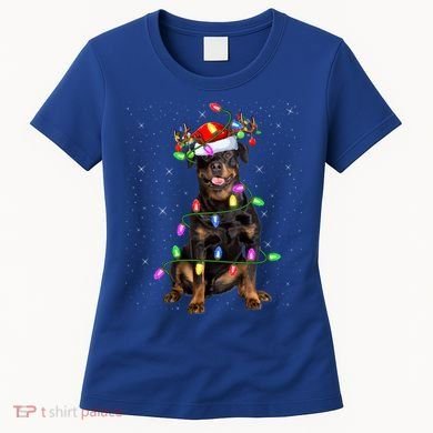 Rottweiler Christmas Tree Light Pajama Dog Xmas Great Gift Women's T-Shirt