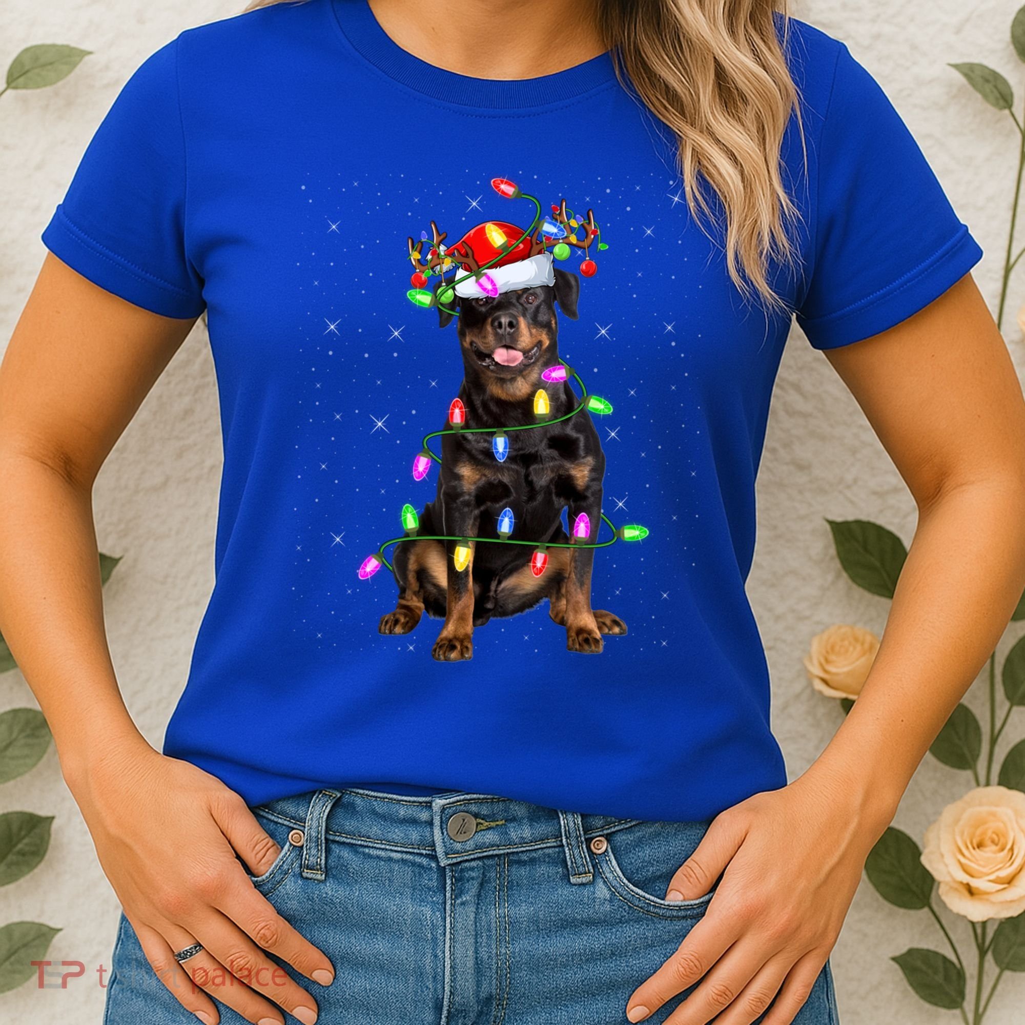 Rottweiler Christmas Tree Light Pajama Dog Xmas Great Gift Women's T-Shirt