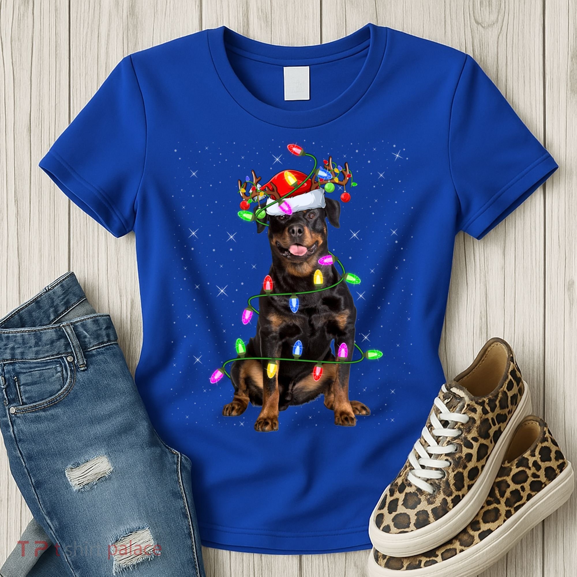 Rottweiler Christmas Tree Light Pajama Dog Xmas Great Gift Women's T-Shirt