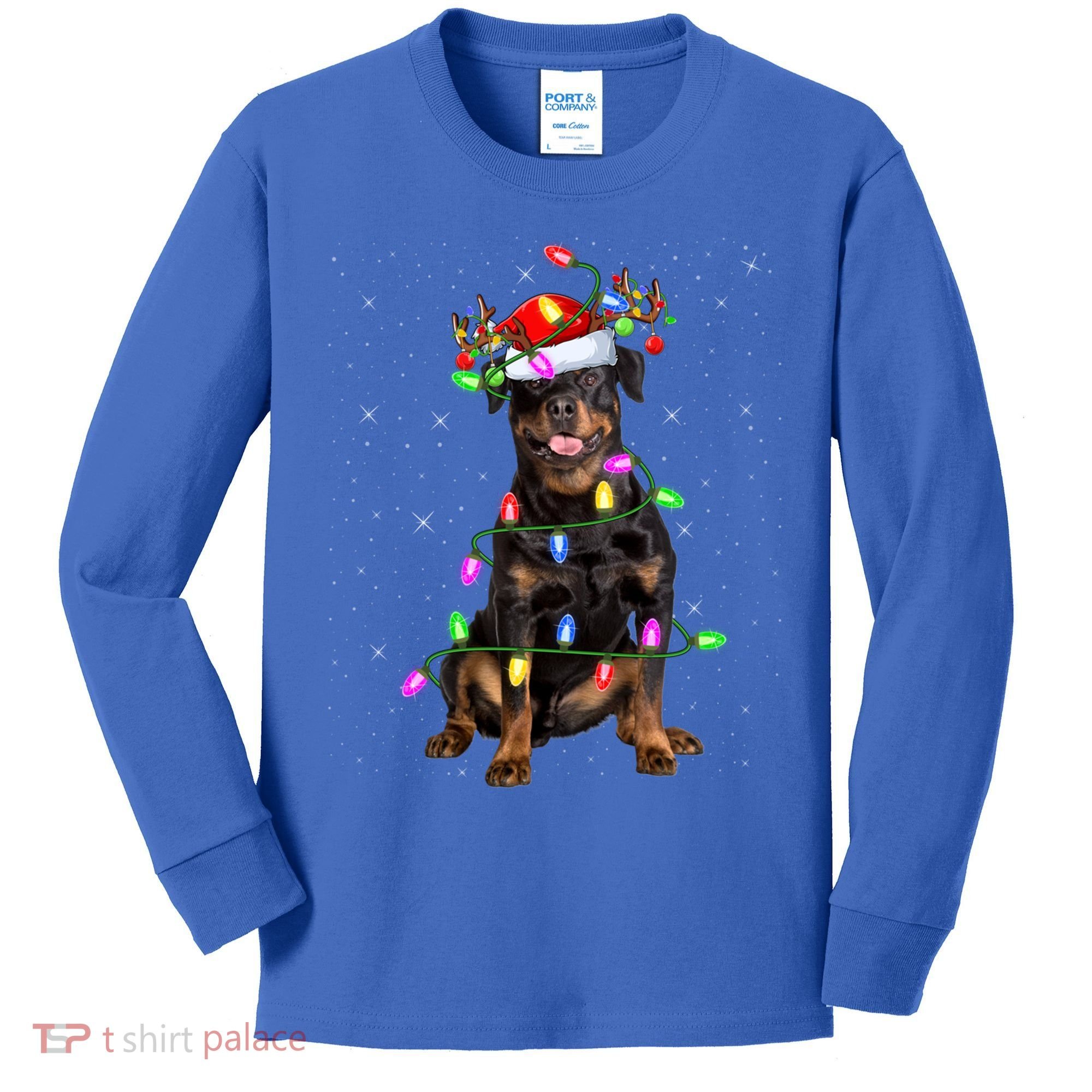 Rottweiler Christmas Tree Light Pajama Dog Xmas Great Gift Kids Long Sleeve Shirt