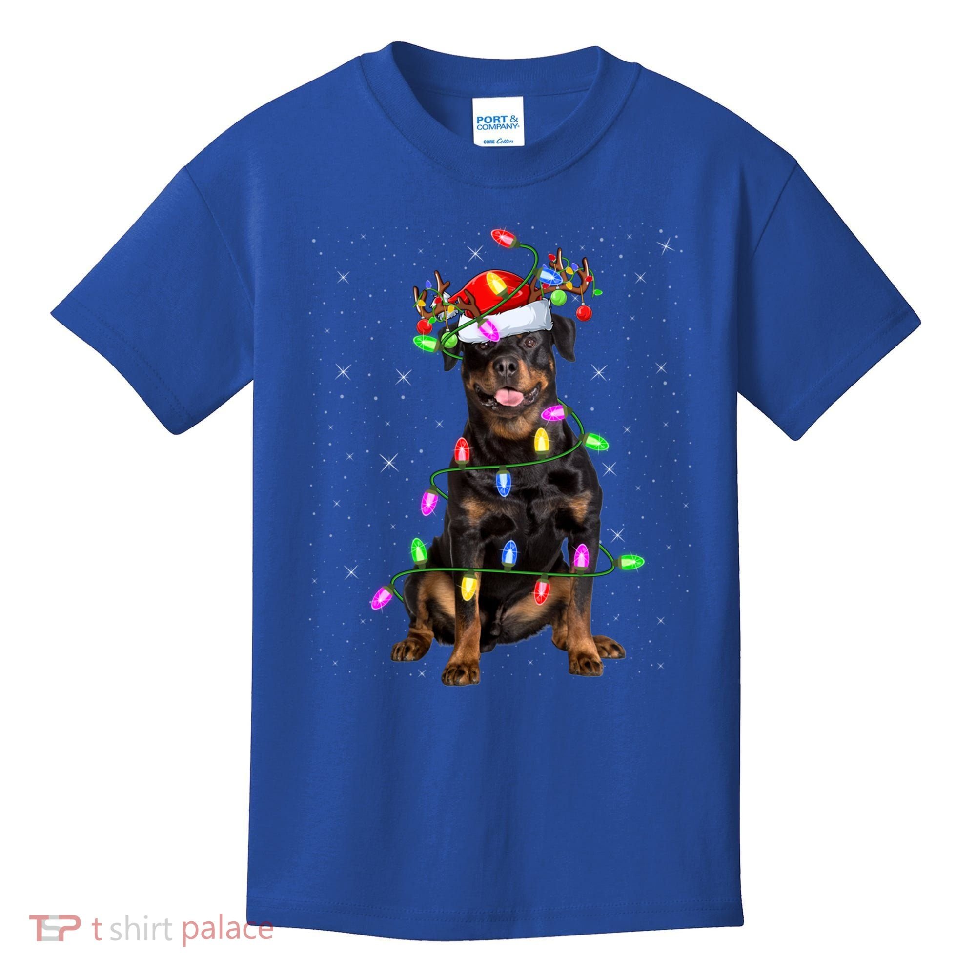 Rottweiler Christmas Tree Light Pajama Dog Xmas Great Gift Kids T-Shirt