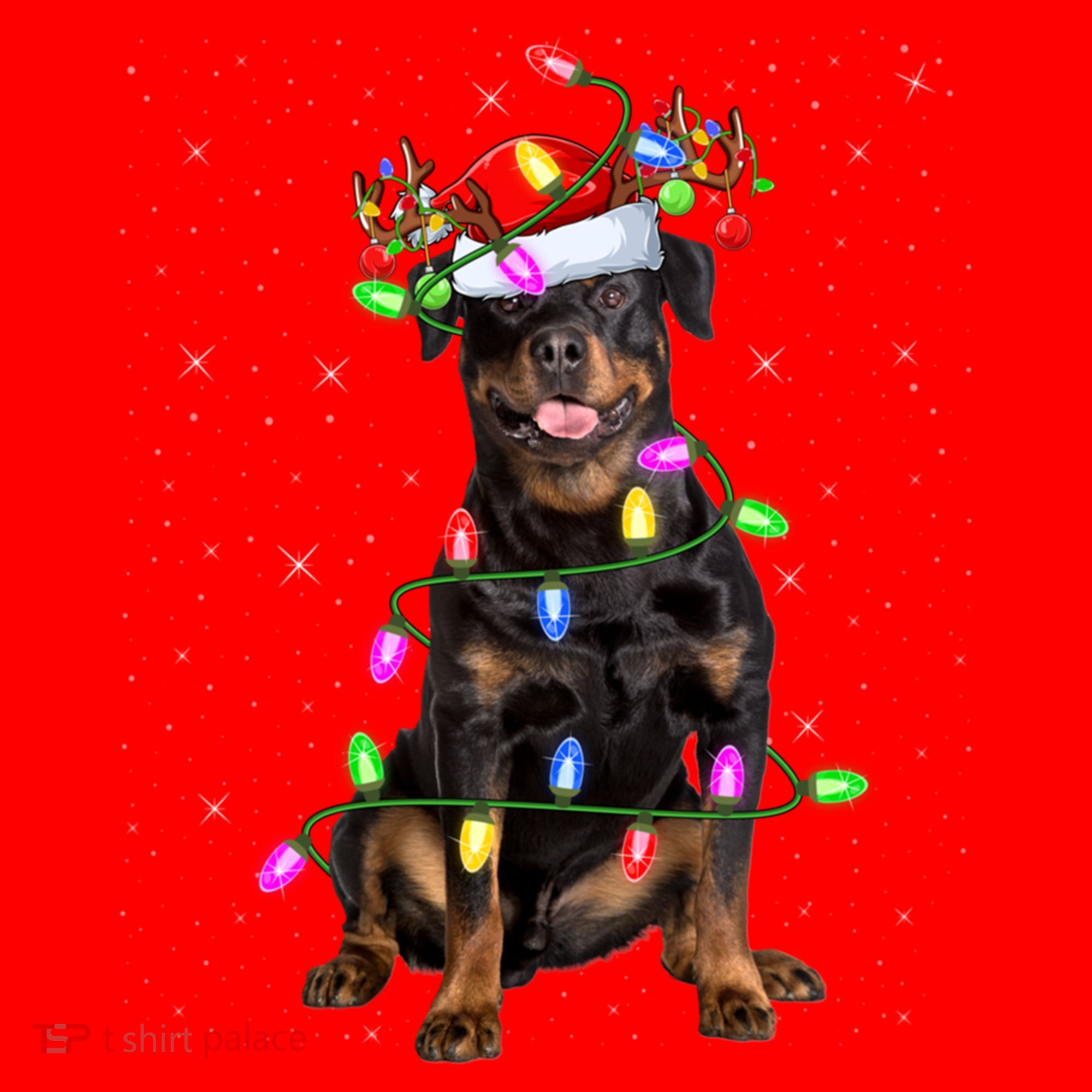 Rottweiler Christmas Tree Light Pajama Dog Xmas Great Gift Santa Hat