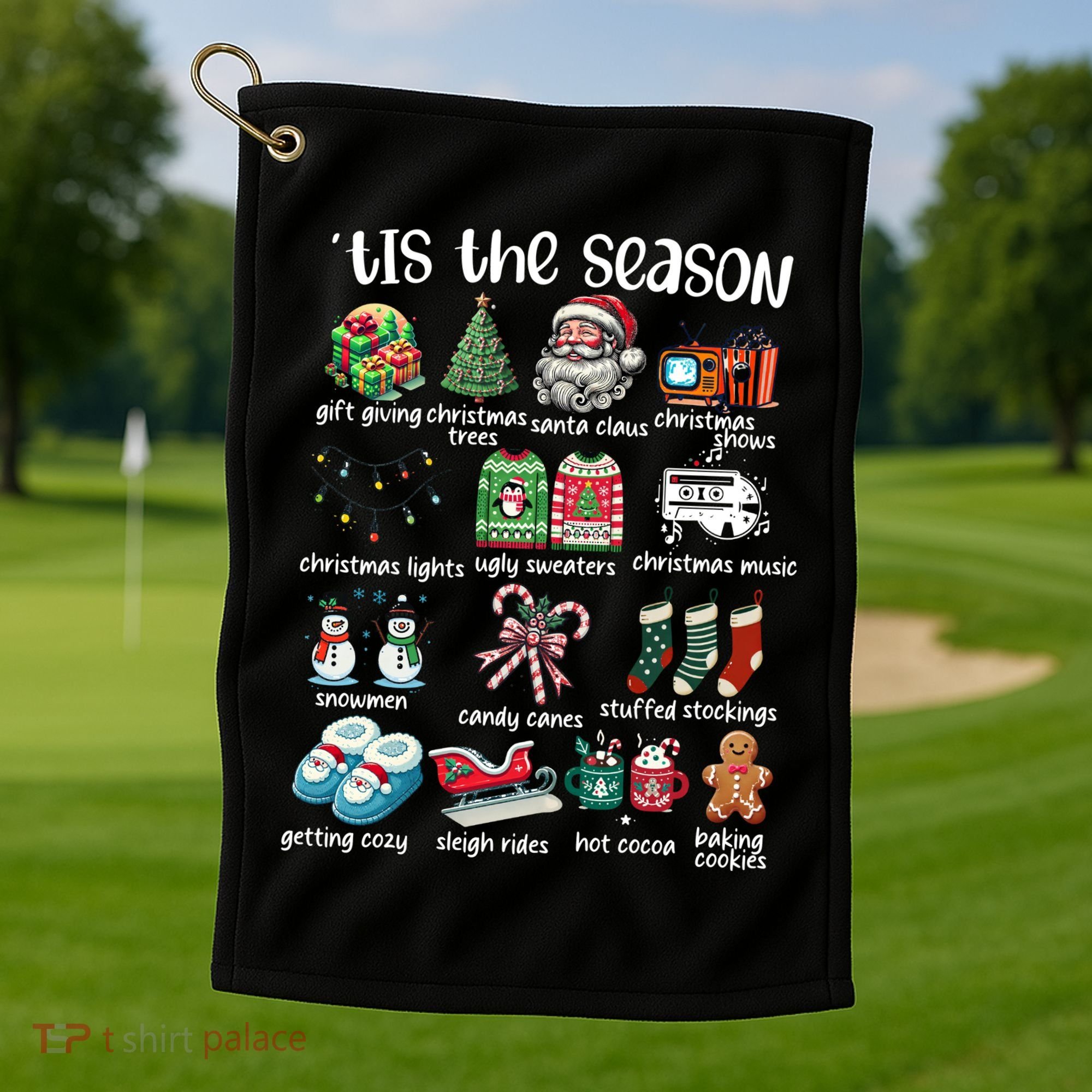 Retro Christmas Tis The Season Golf Towel