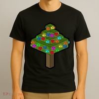 Retro Christmas Tree Blocks Gaming Craft T-Shirt thumb 3