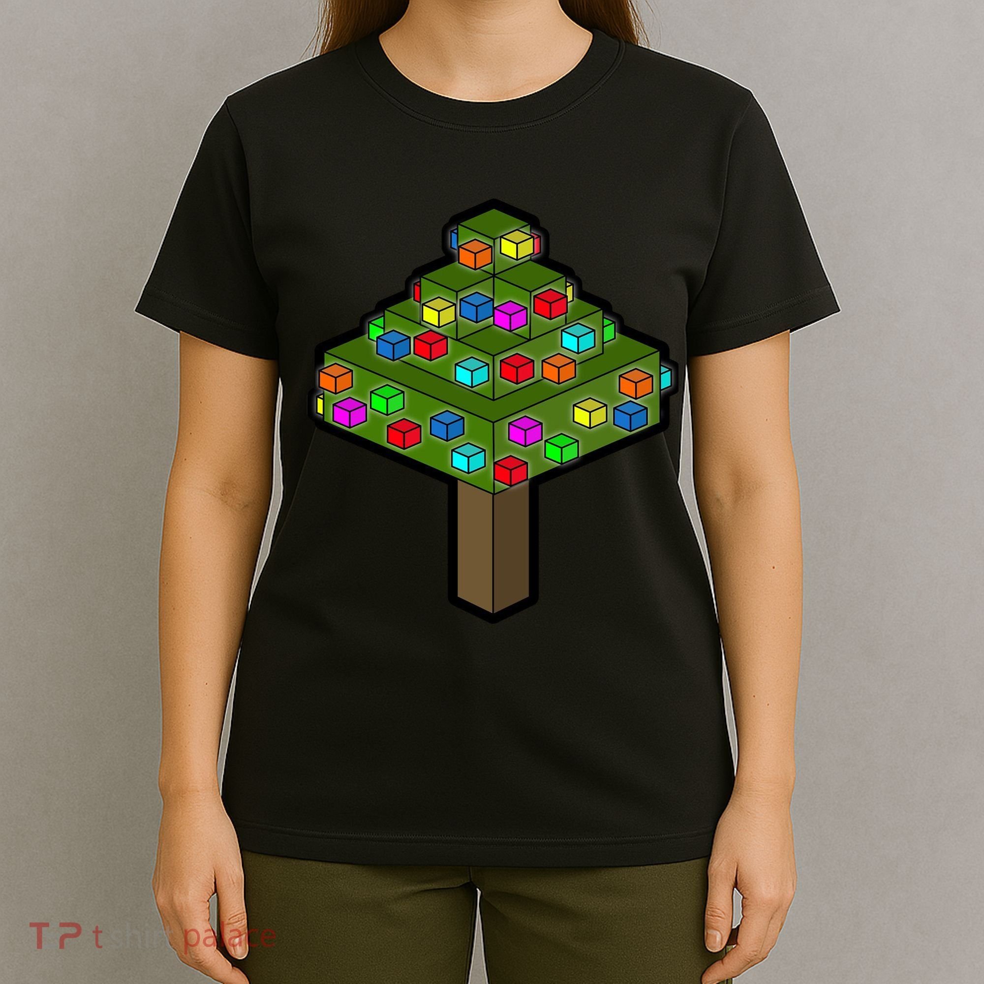 Retro Christmas Tree Blocks Gaming Craft T-Shirt