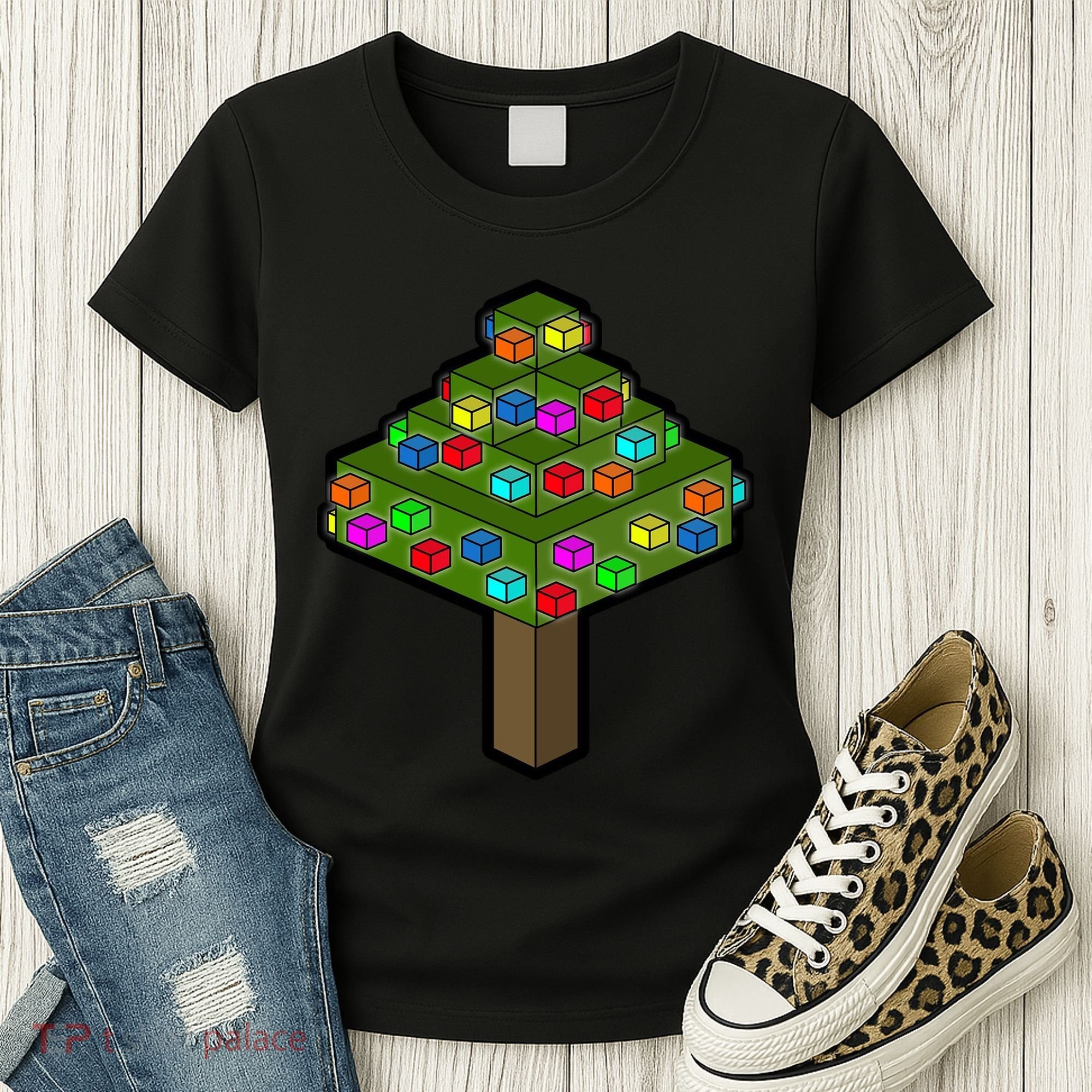 Retro Christmas Tree Blocks Gaming Craft Women's T-Shirt
