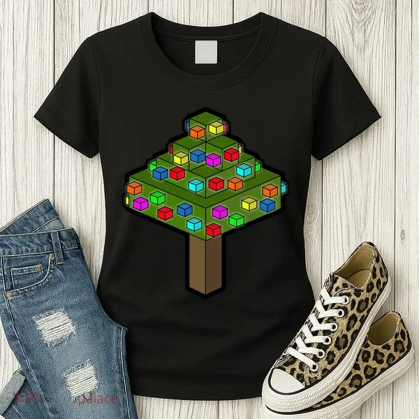 Retro Christmas Tree Blocks Gaming Craft Women's T-Shirt