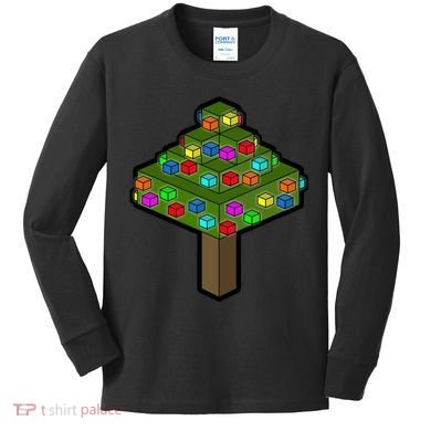 Retro Christmas Tree Blocks Gaming Craft Kids Long Sleeve Shirt
