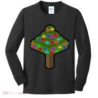 Retro Christmas Tree Blocks Gaming Craft Kids Long Sleeve Shirt thumb 0