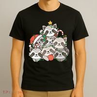 Raccoon Christmas Tree Lights Pajama Racoon Lover Xmas Gifts T-Shirt thumb 3