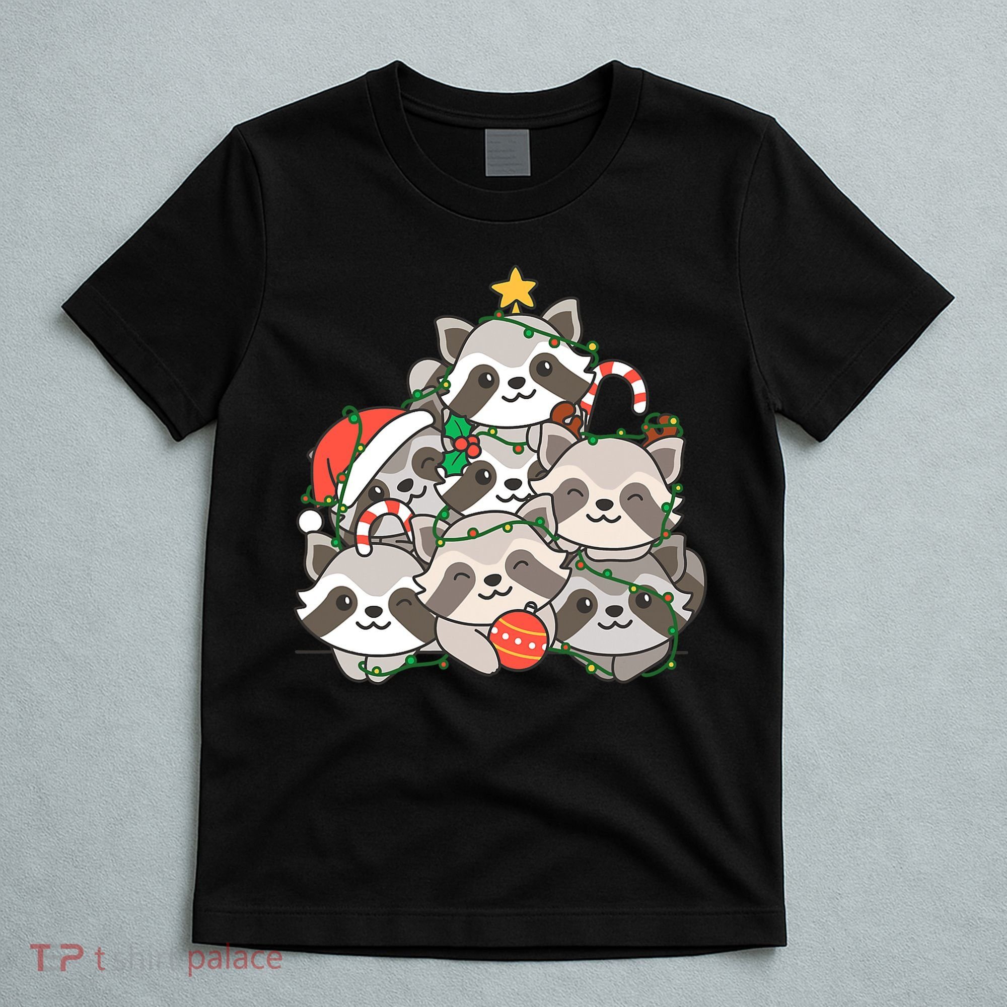 Raccoon Christmas Tree Lights Pajama Racoon Lover Xmas Gifts T-Shirt