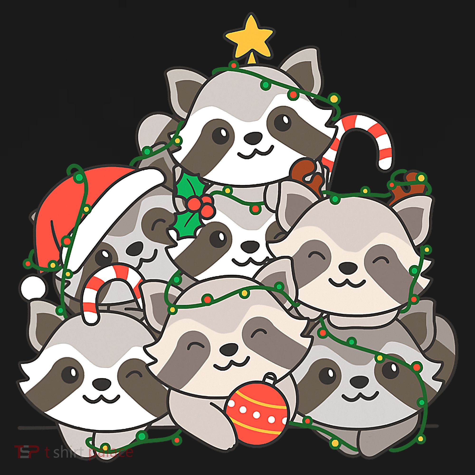Raccoon Christmas Tree Lights Pajama Racoon Lover Xmas Gifts Women's Hoodie