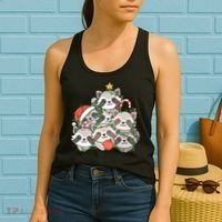 Raccoon Christmas Tree Lights Pajama Racoon Lover Xmas Gifts Women's Tank Top thumb 2