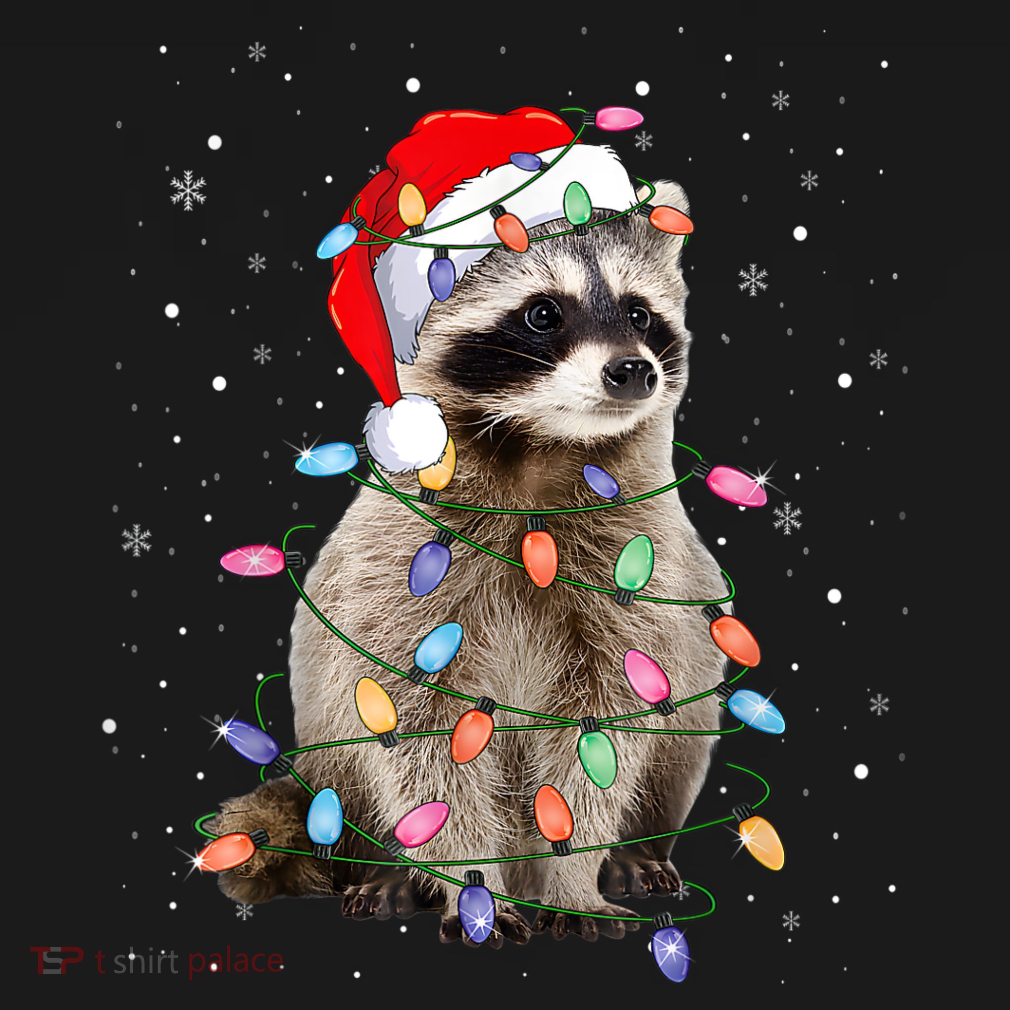 Raccoon Christmas Tree Lights Pajama Santa Racoon Lover Xmas Women's Hoodie
