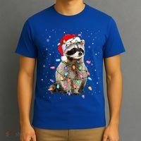 Raccoon Christmas Tree Lights Pajama Santa Racoon Lover Xmas T-Shirt thumb 3