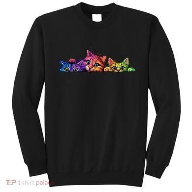 Realistic Cat Trio Colorful Abstract Design Sweatshirt