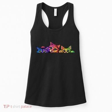 Realistic Cat Trio Colorful Abstract Design Women's Tank Top