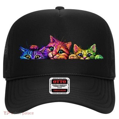 Realistic Cat Trio Colorful Abstract Design Hat