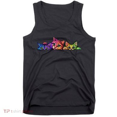 Realistic Cat Trio Colorful Abstract Design Tank Top