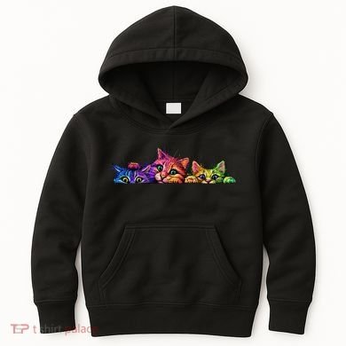 Realistic Cat Trio Colorful Abstract Design Kids Hoodie